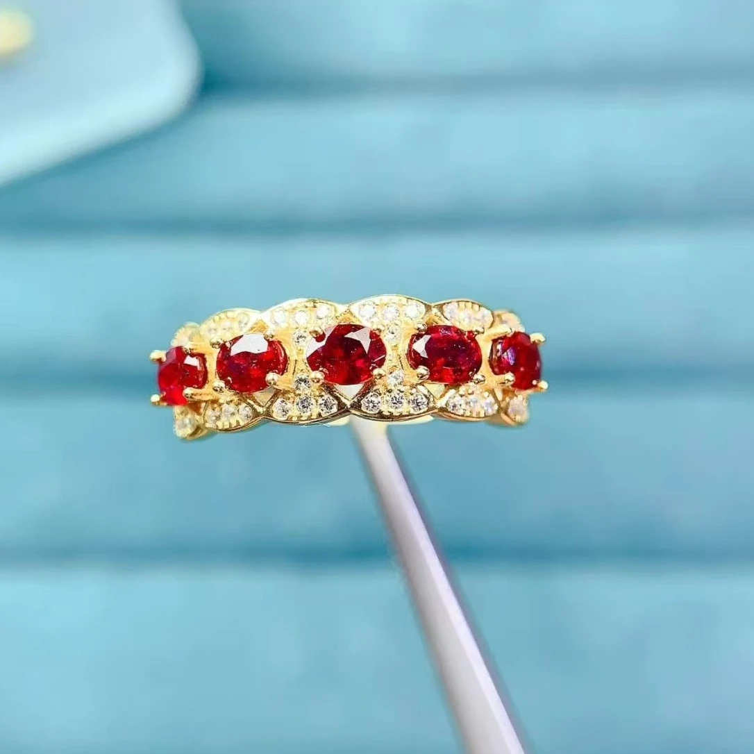 Certified Natural  Ruby Ring with Certificate 3x4mm Genuine Ruby 925 Silver Ring 18K Gold Plated Fine Silver Jewelry for Women