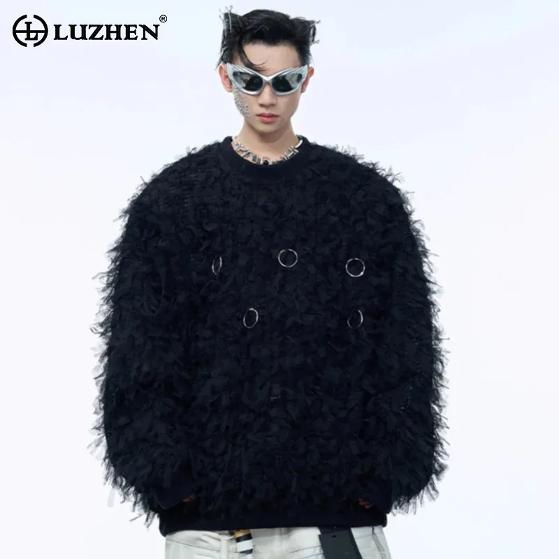 LUZHEN Round Neck Personalized Splicing Design Trendy Metal Decorate Sweatshirts Stylish Streetwear Men Long Sleeve Tops LZ8261