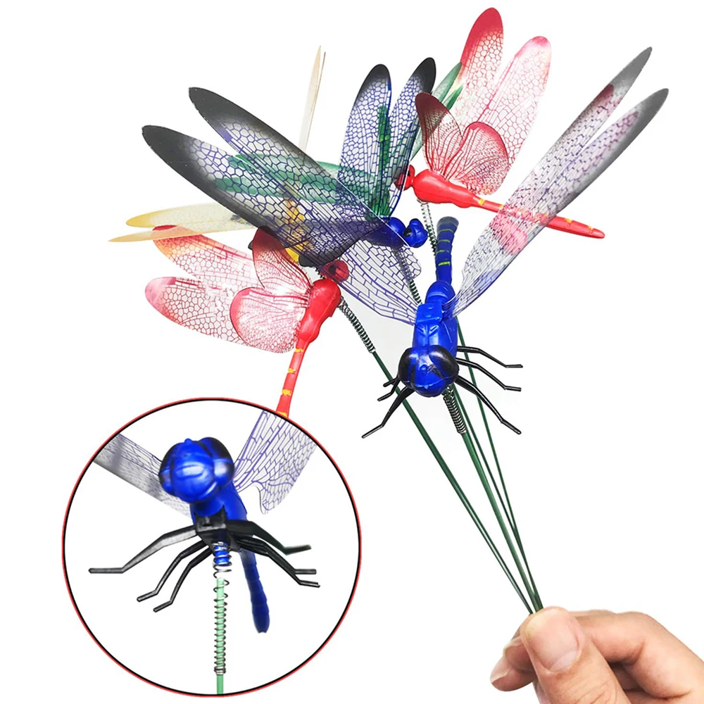 5/10/25PCS 14CM Dragonfly Garden Yard Stake Planter Dragonfly Arrangement Colorful Dragonfly Outdoor Decor Flower Pots Decorati