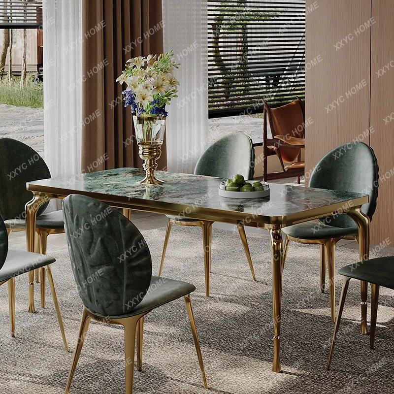 Light luxury solid wood dining table rectangular small apartment household dining table rock slab dining table