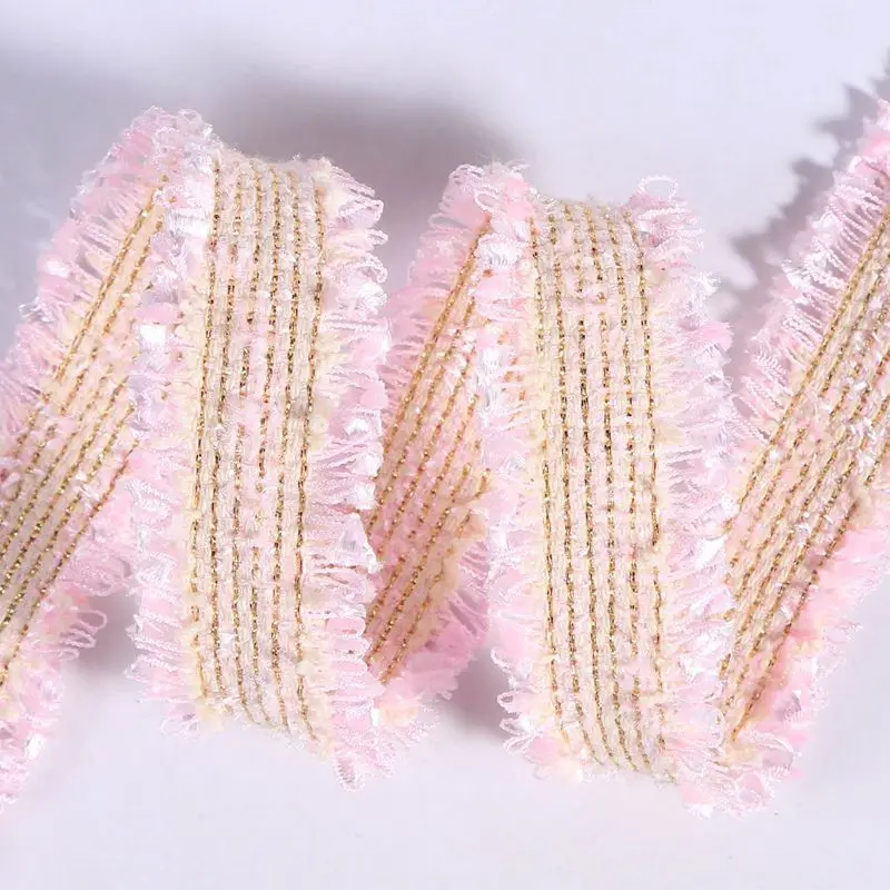 45Yards Winter Tweed Embroidery Ribbon Webbing Golden Tassel Fringe Trim for DIY Garment Sewing Accessories Vintage