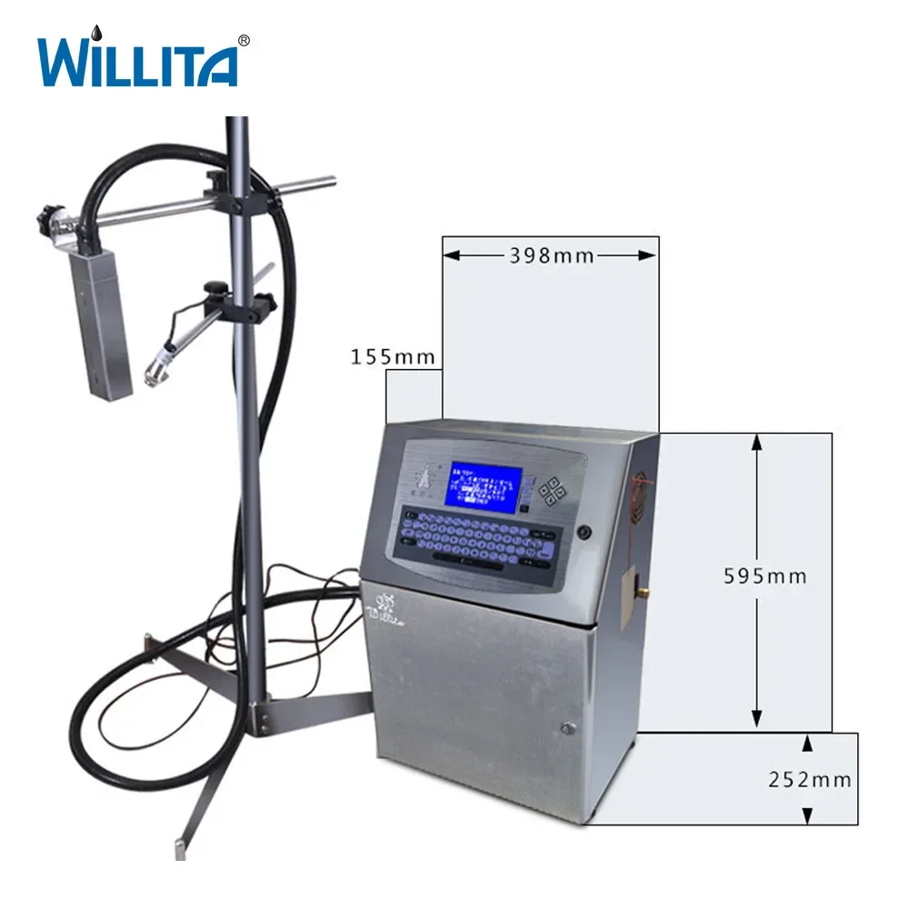 WILLITA Automatic Industrial CIJ Continue Inkjet Printer Online Printer for Code Number Date Plastic Pipe Bottle PVC ID Card