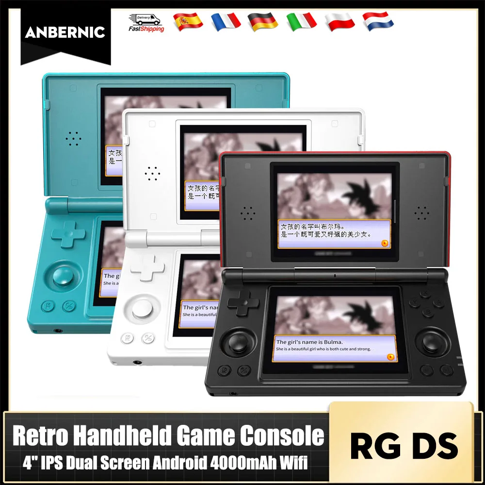 Consola de Videojuegos Portátil Anbernic RG DS Flip con Pantalla IPS Dual de 4 Pulgadas, Android, 4000 mAh, Compatible con RixelHK, Transmisión por Wifi