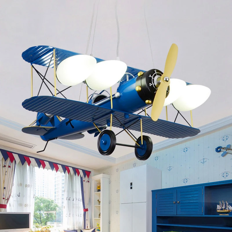 

Nordic LED Creative Simple Aircraft Pendant Light Personalized Iron Art Boys Girls' Bedroom and Study Decoration Children's Room