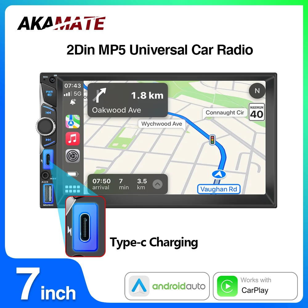 7inch Car Radio Wince System MP5 Player Wired CarPlay Wired Android Auto Universal Multimedia Autoradio Car Stereo 2DIN