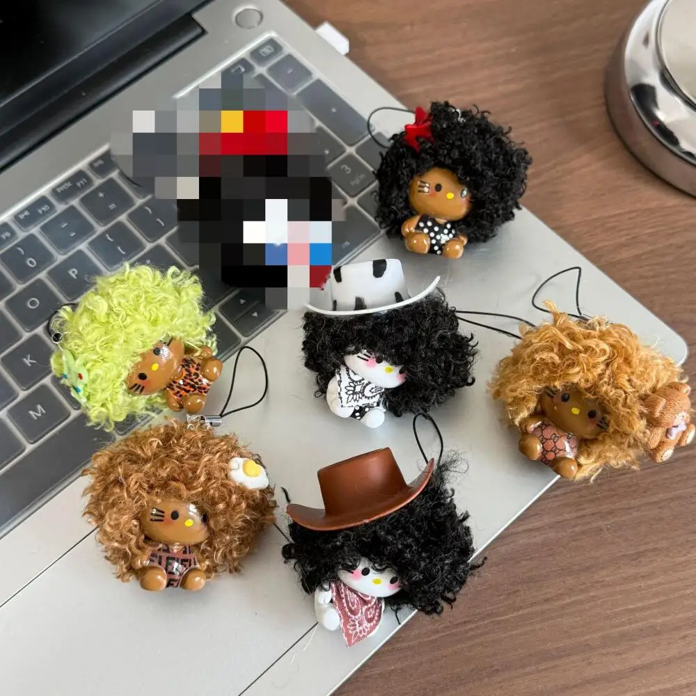 

Sanrio Hello Kitty Mini Curly Hair Explosion Head Series Keychain Decoration Phone Strap Zipper Hanging Ornaments Couple Gift