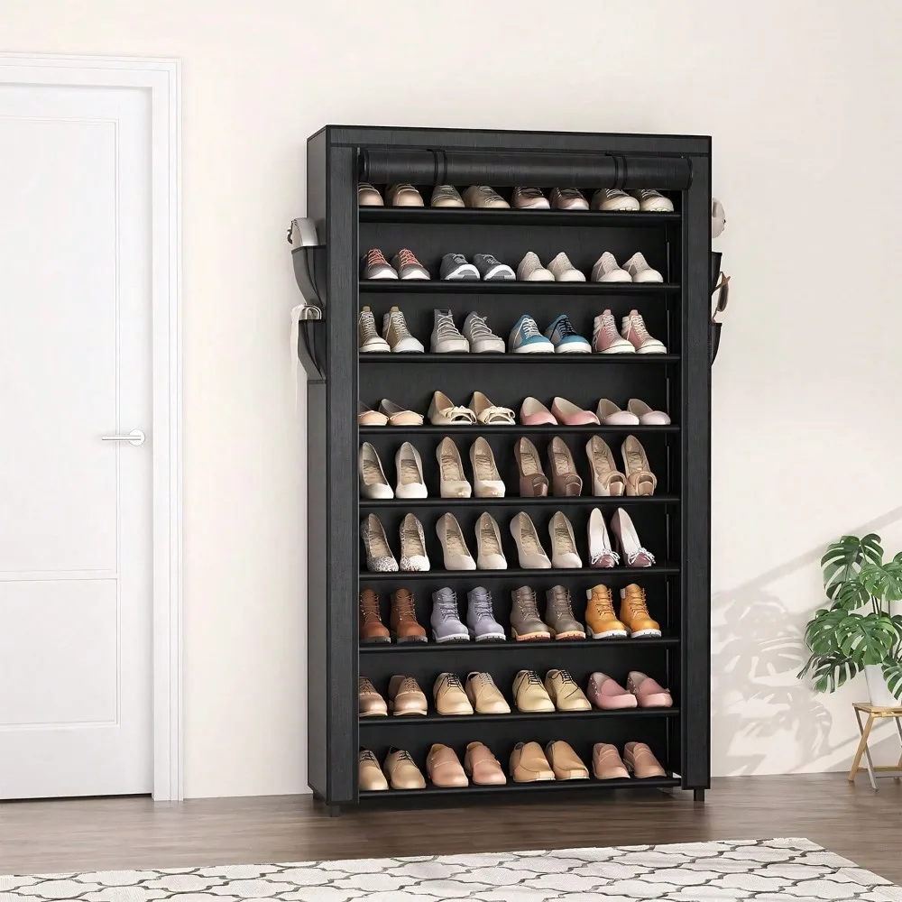 

10 Tier Shoe Rack Organizer, Shoe Rack With Covers Black Shoe Rack With Large Pockets For Closet Entryway