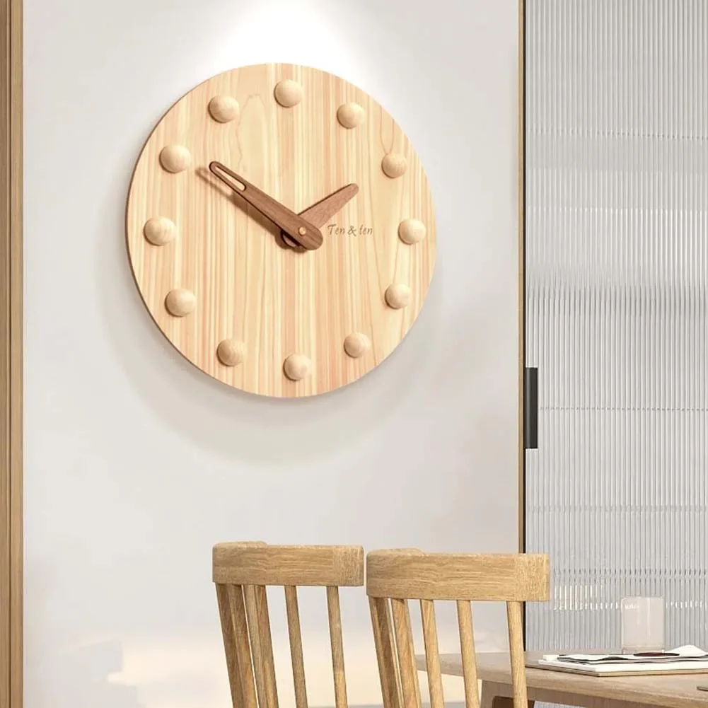 Living Room Clock Home Wall Clock Home Living Room Quartz Movement Wooden Material Battery Operated Easy To Hang