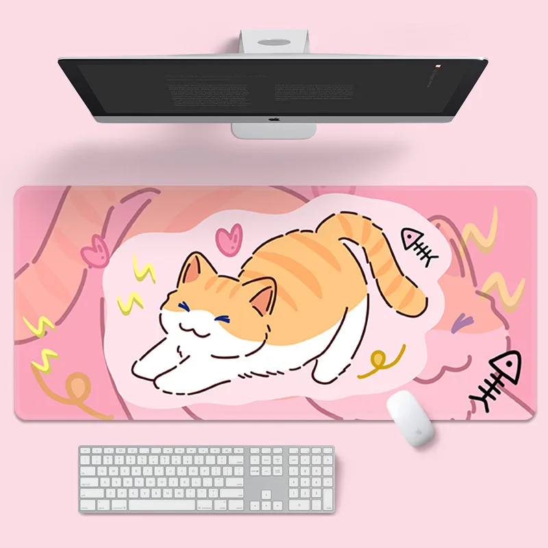 

Extra-large 900x400x3mm Cute Cat Desk Mouse Pad Thickened Keyboard And Mouse Pad for Student Dormitory Computers Girls And Boys