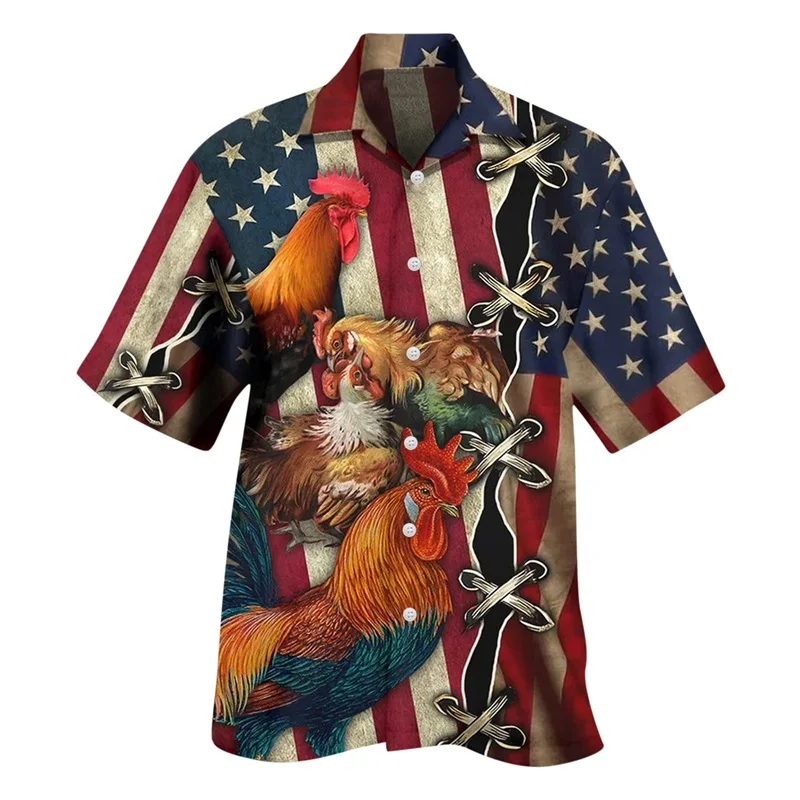 Digital Print Animal Graphic Shirts & Blouses For Men Fashion Short Sleeve Casual Party Beach Loose Mens Shirt Camisas De Hombre