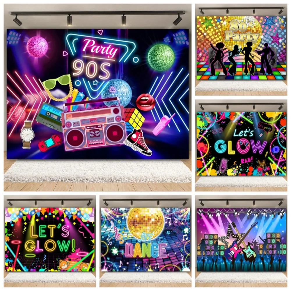 Neon Lights, Hip-hop Disco, Illuminated Stage Banner Background, Adult Birthday Party Decoration, Photography Studio Background