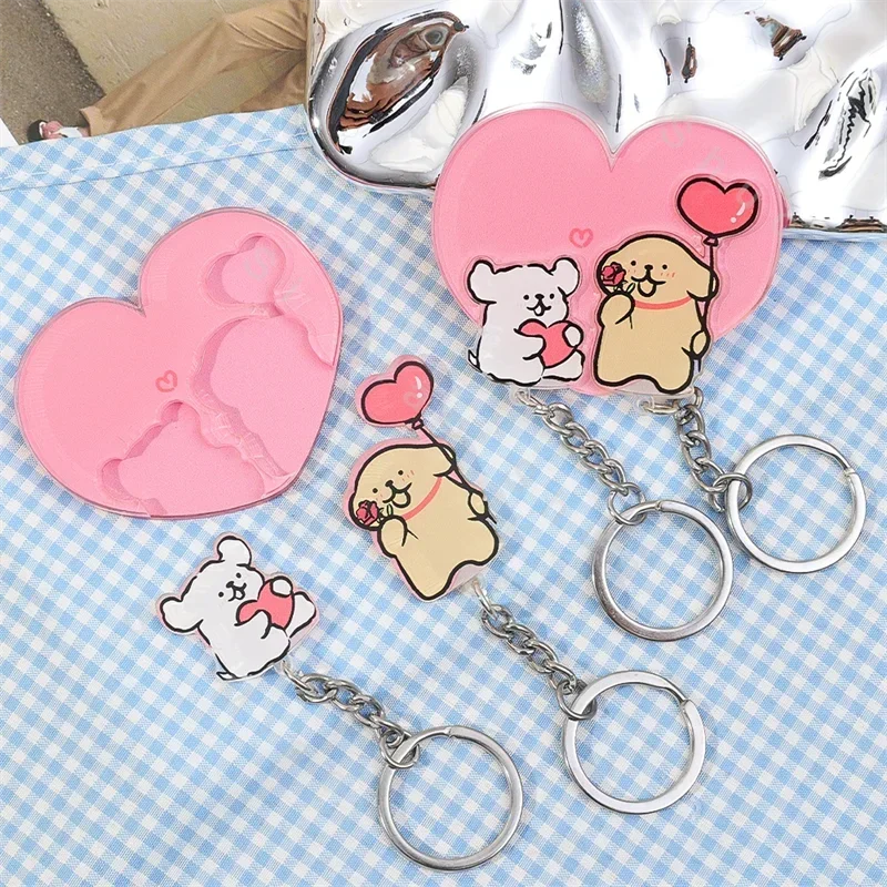 

2024 House Wall Key Holder Fridge Sticker No Magnet Acrylic Couple Keychain Hanger Cartoon Dog Keyring Accessories Gifts Home