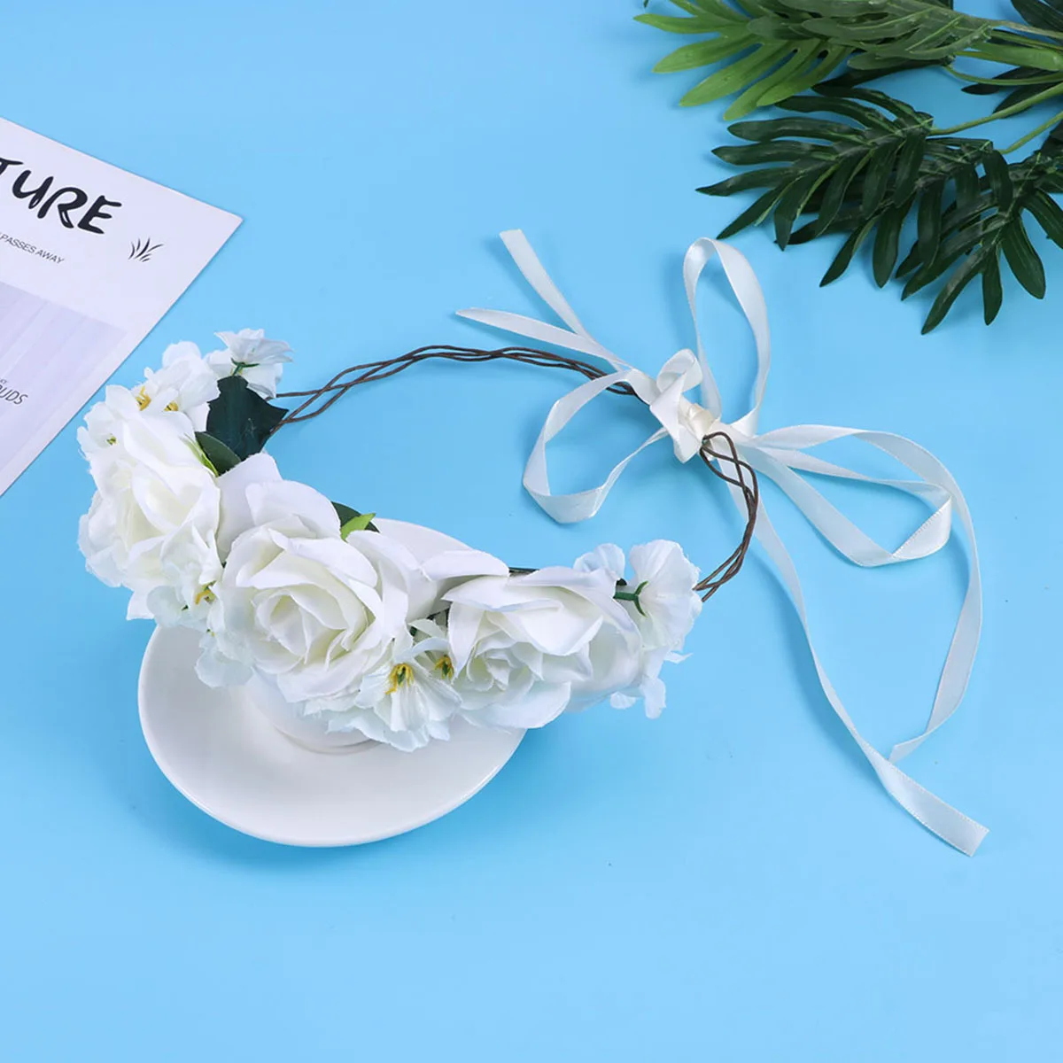 

Rose Flower Headband White Elegant Floral Hair Band For Wedding Party Cosplay Masquerade Christmas Celebration Accessory