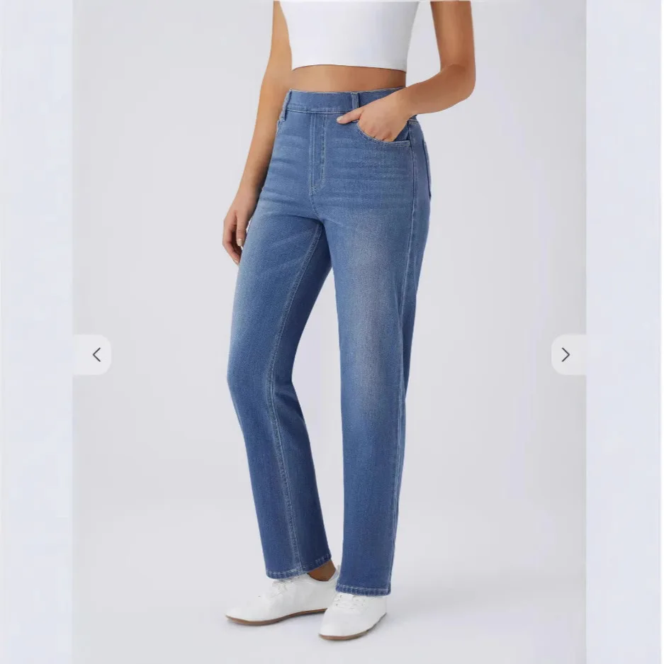 

plus Size Women's Jeans Denim Trousers High Waist Straight Leg High Elasticity Spring Fashion Ladies Pants Deep Light Colors