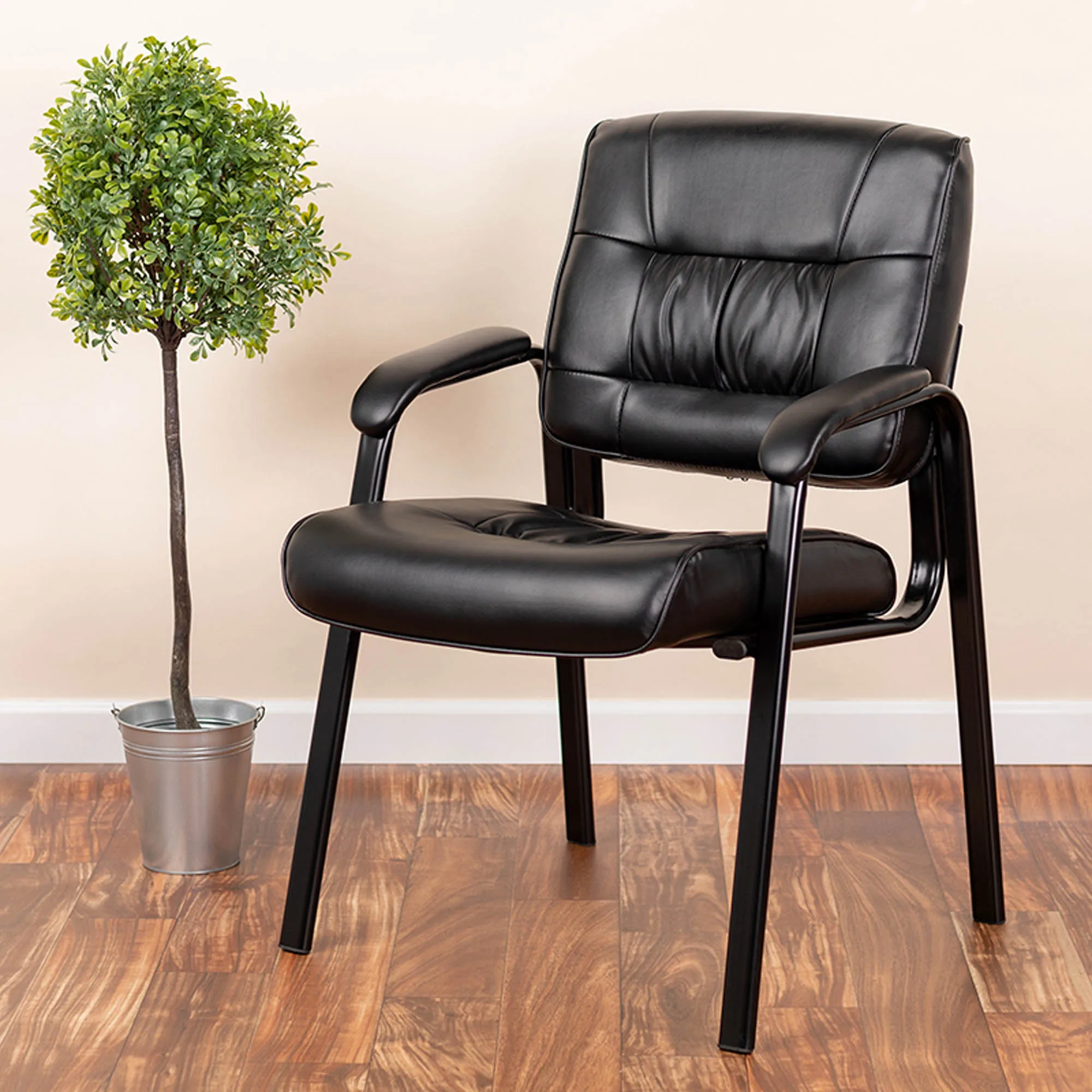 Office Chair Leather Executive Side Reception Chair with Black Frame Finish Office Furniture