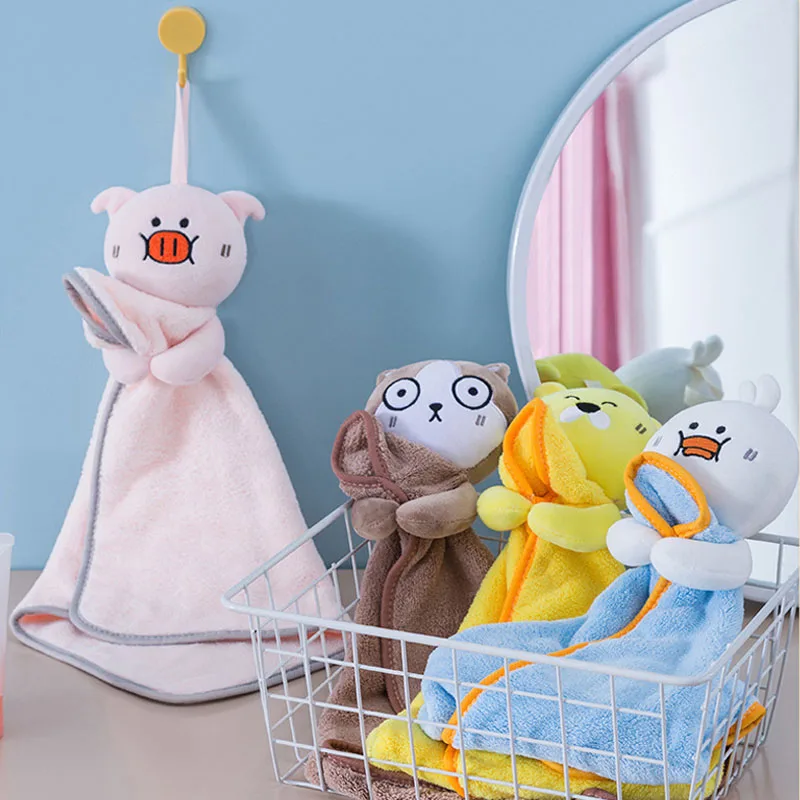 Cartoon Bear Hand Towel Coral Velvet Microfiber Soft Super Absorbent Face Towels Kitchen Bathroom Terry Towels Hanging Design
