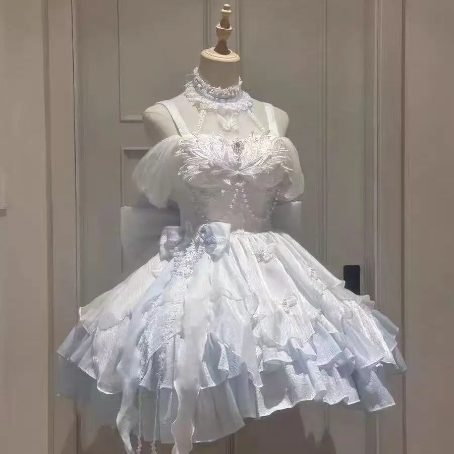 Vintage elegante Franse bloemen strapless vrouwen prinses lolita midi-jurk avondfeest mode eendelige jurken 2025, zomer