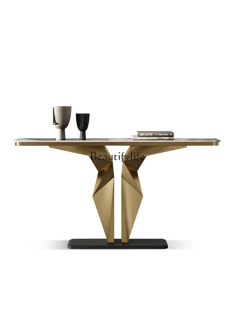 

XX39Light luxury entrance stainless steel integrated wall strip slate entrance table