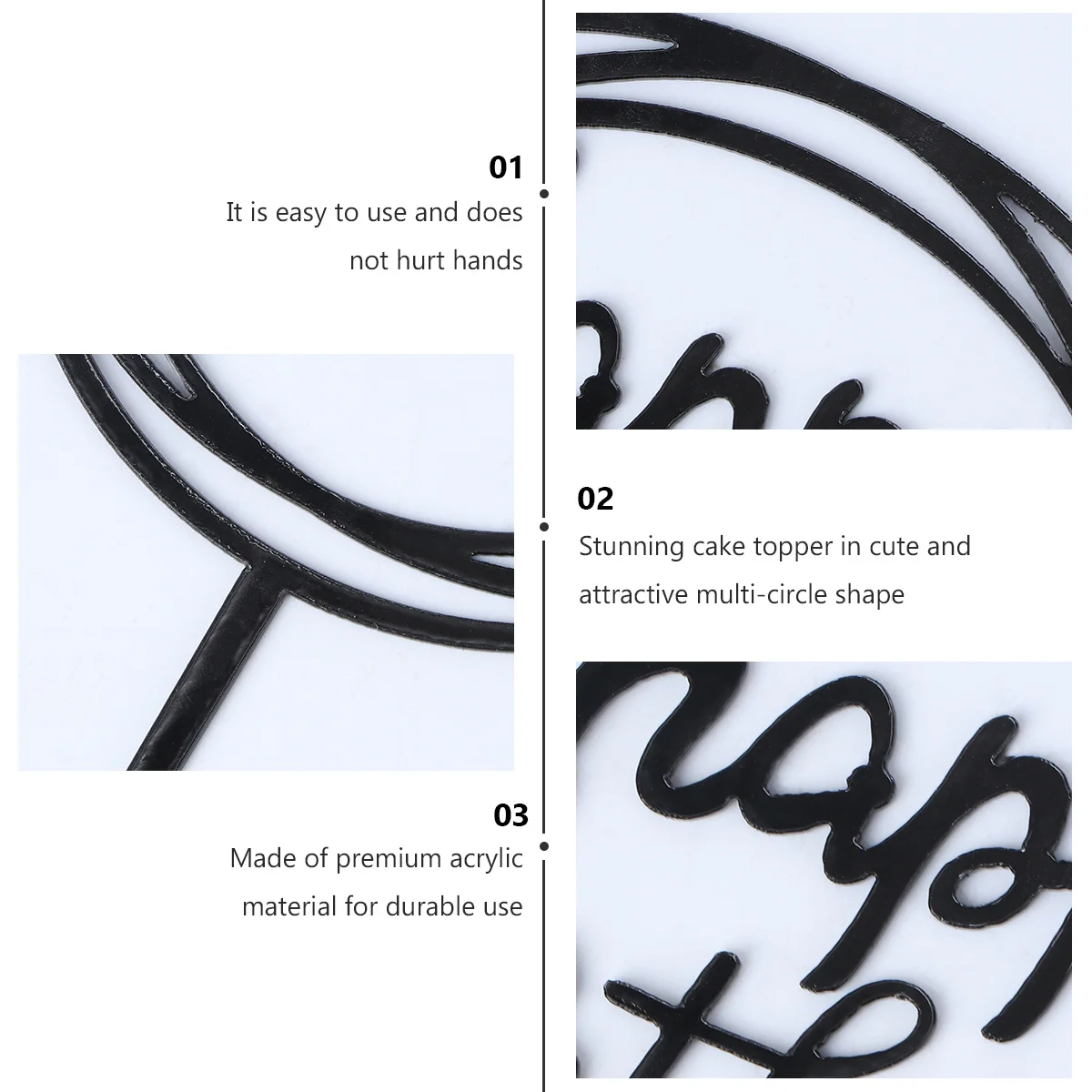 

Decoration Birthday Cake Insert Acrylic Picks Topper Decorate Decorations Black