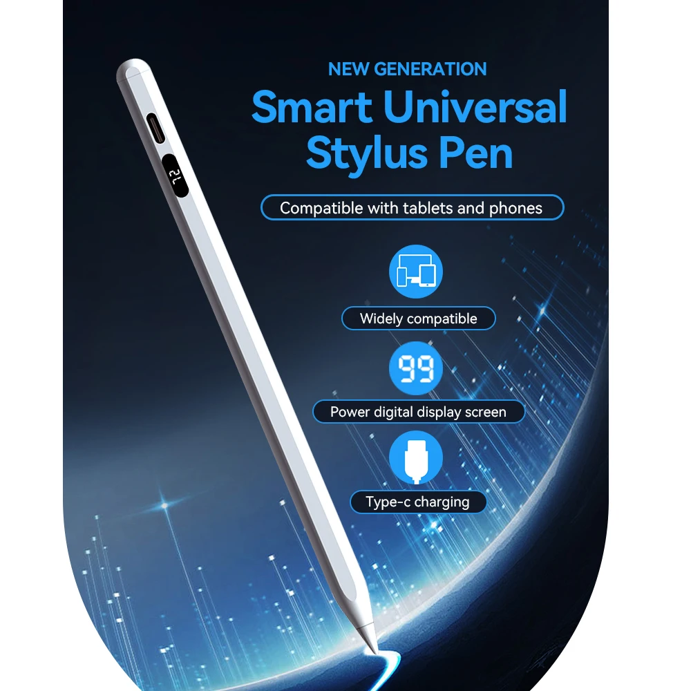 Caneta Stylus Universal Para Tablet Phone para Android IOS Touch Pen para iPad Lápis 2 Com Display de Energia Digital