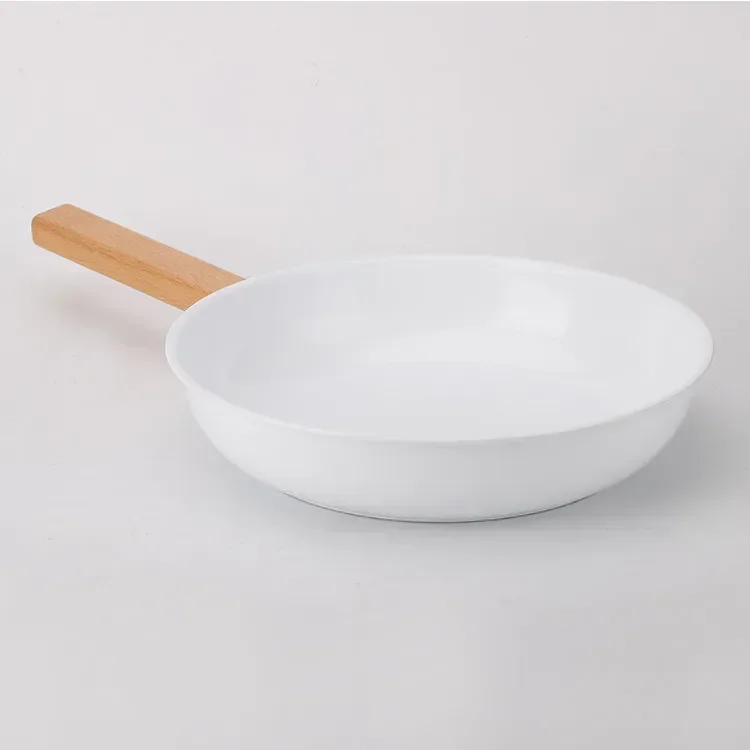 1pcs Double-sided Ceramic Non-stick Pot Japanese Style White Wood Grain Soup Pot Frying Pan Combination Non Stick Cooking Pot