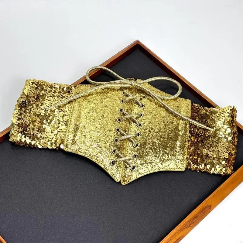 Y3neスパンコールベルトグランジウエストベルトジーンズドレス用のトレンディなスタイリッシュなグリッターコルセット