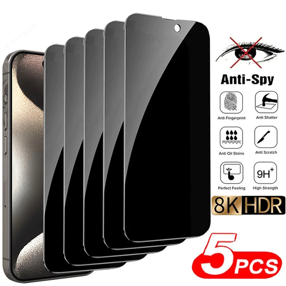 5Pcs Privacy Screen Protector For IPhone 15 14 13 12 11 Pro Max X XS XR Mini 7 8 Plus Tempered Glass For Iphone 15 Pro Max Glass