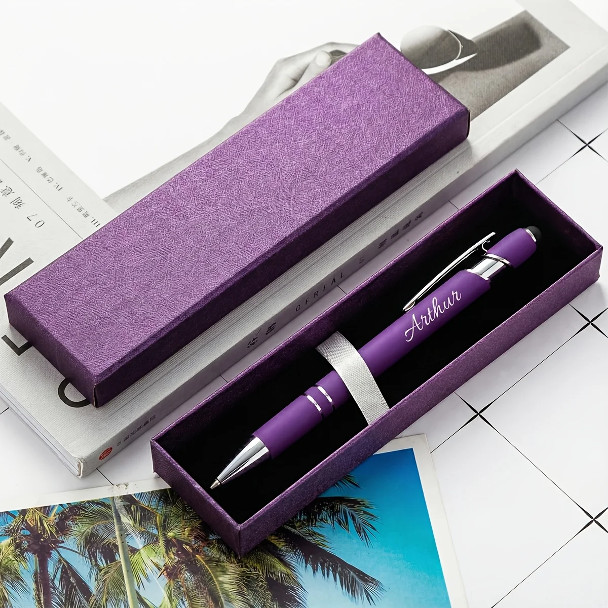 Engraved Ballpoint Pen Personalized Name 2-In-1 Metal Pen with Exquisite Gift Box, Suitable for Professional Business