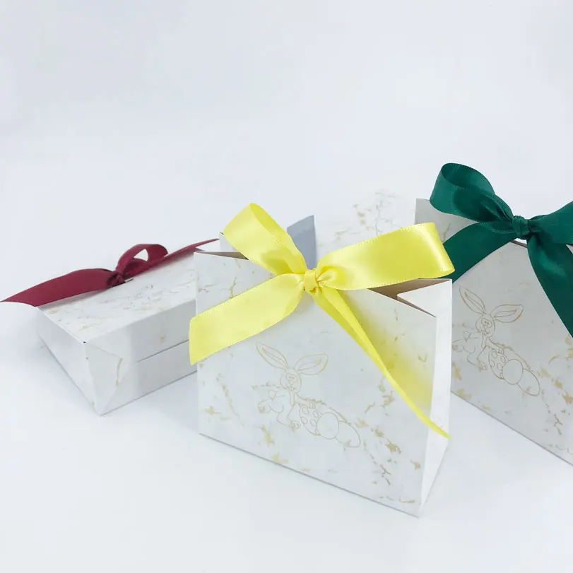 

Marbling With Ribbon Rabbit DIY Paper Candy Box Happy Easter Egg Hunt Gift Box for Party Decorations Guest Return Gift