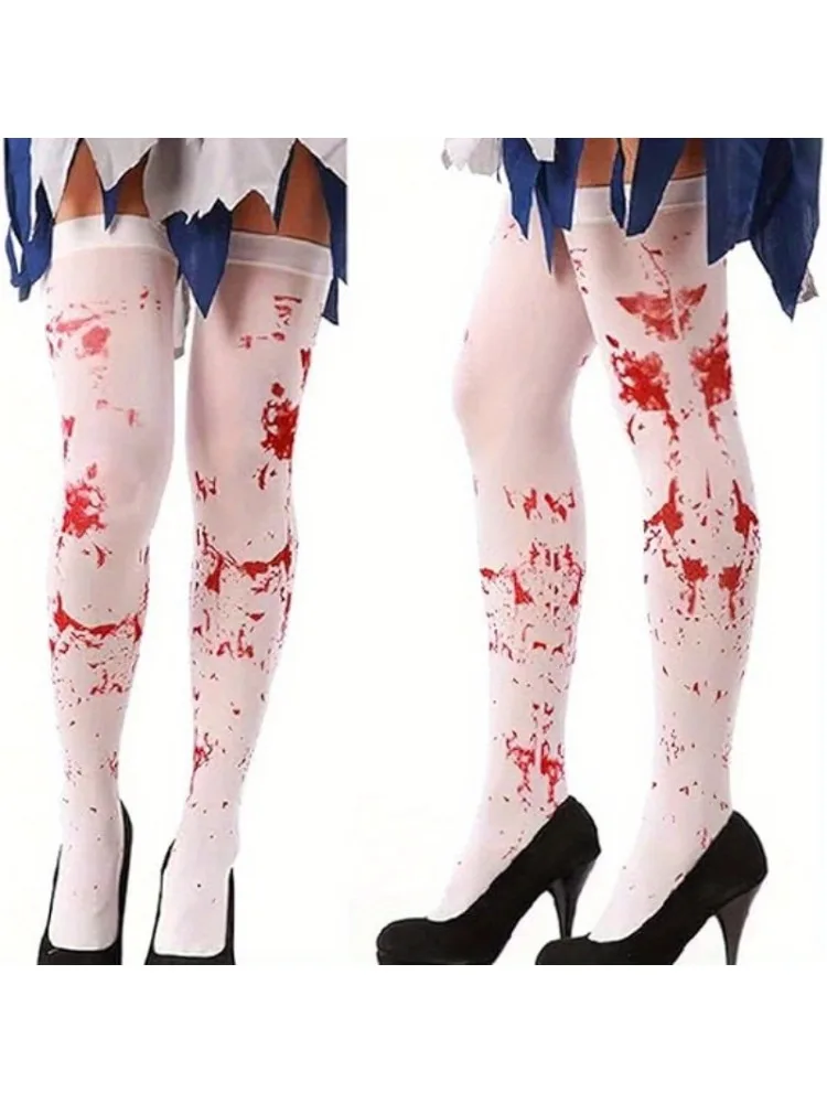 PESENAR Women Halloween Zombie Bride Costume Set with Stockings Eyeball Rose Scary Ghost Bride Costume Cosplay