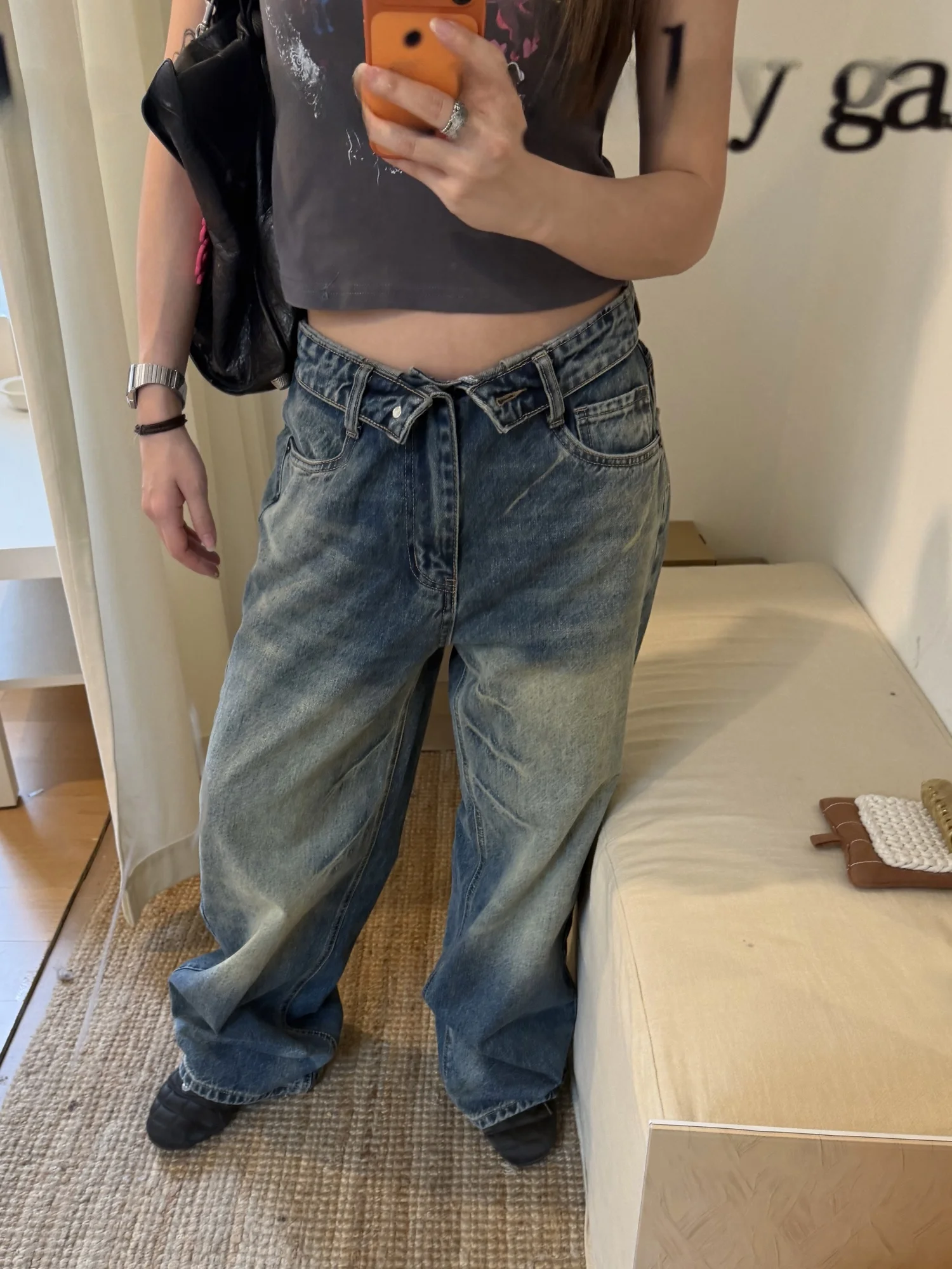 

Waed Vintage Straight Leg Jeans Men's High Waist Wide Leg Casual Long Pants Comfortable Fit Spring Season Ladies Jeans