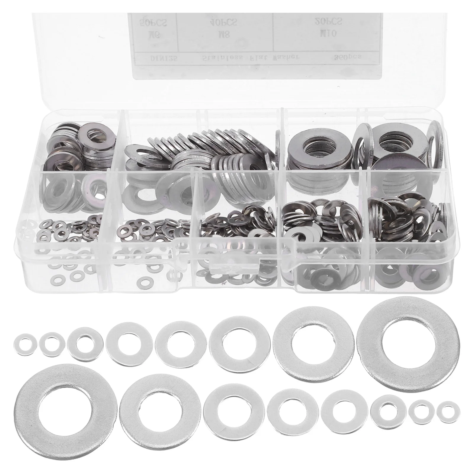 

360Pcs Flat Washer Set Stainless Steel Assorted Sizes Reliable Connection Sealing Effect for Machinery Electronic Projects