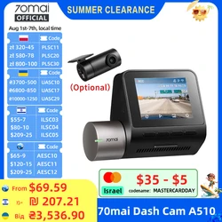 70mai Dash Cam A510 1944P HDR GPS ADAS 4G Connectivity 70mai 4G Front Cam A510 Car DVR 24H Parking Support Rear Cam