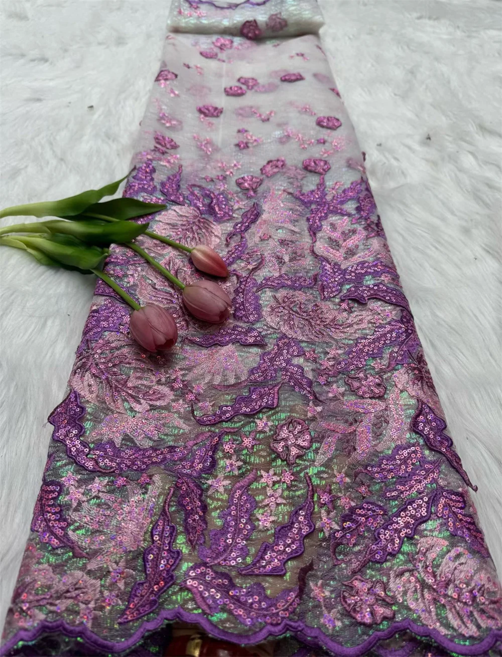 2025 African 3D Net Lace With Sequins African Lace Fabric High Quality 5Yard Nigerian French Tulle Lace Fabric For Dress Hm113-1