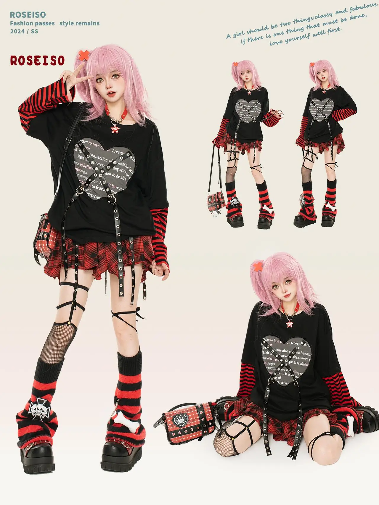 

Original Roseiso Long Sve Loose T-irt Street Sle Cotton Creative Print ex Couple Tops Sweet Heart Lo Love
