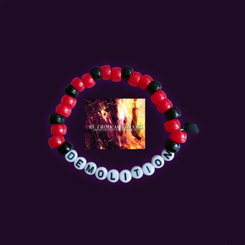 Lovers-inspired couple matching bracelets, MCR inspired kandi with magnetic heart charms A gift for the other
