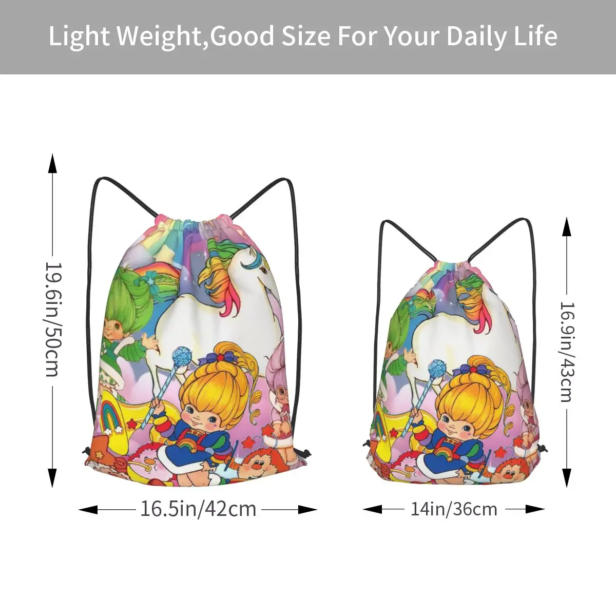 Cartoon Cute Rainbow Brite Backpacks Portable Drawstring Bags Sports Bag Book Bags for Man Woman Students