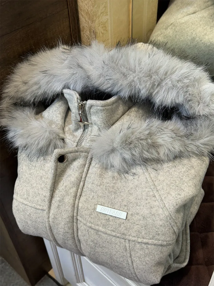 

ay Hooded Cotton Jaet Couples Sle Thiened Fur Collar Winter Warm Outerwear for Men And Women Casual Cleanfit Long Sve