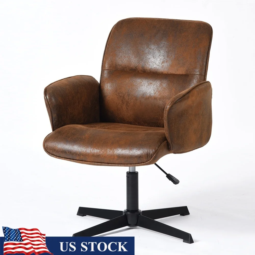 

Swivel Height Adjustable Office Chair Suede Upholstered Vintage Armchair Criss-Cross Base Comfortable Indoor Use