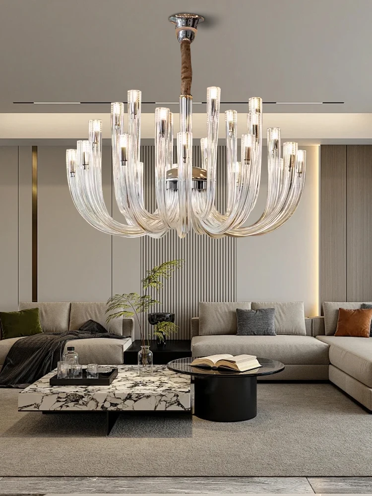 

Led Luxury Curved Glass Ceiling Chandelier Chrome Home Decoration Living Room Dining Table Decor Hanging Lamp Clear Lamparas