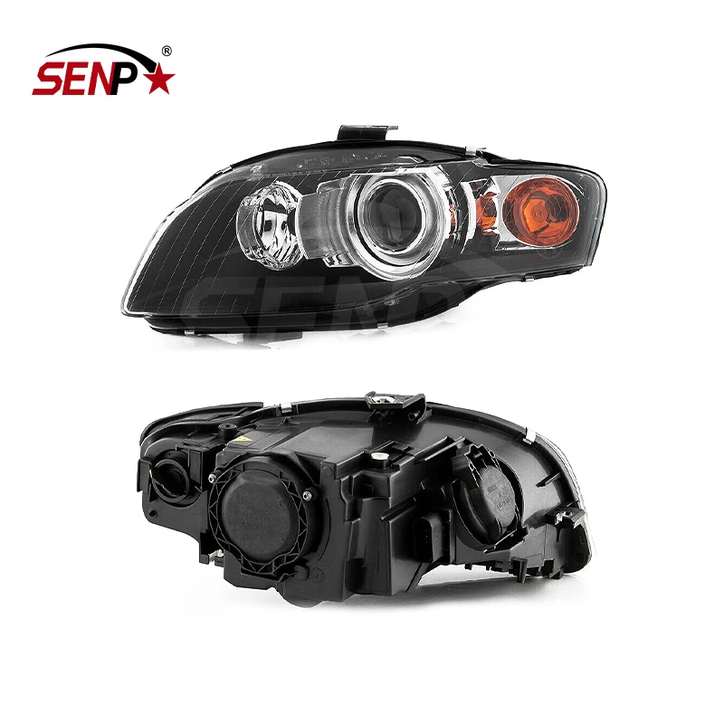 SENPEI Auto Body Parts 2006-2008 Audi A4 S4 HID w/o Curve Lighting Headlights Headlamps Blk Left+Right 8E0941029BA,8E0941030BA