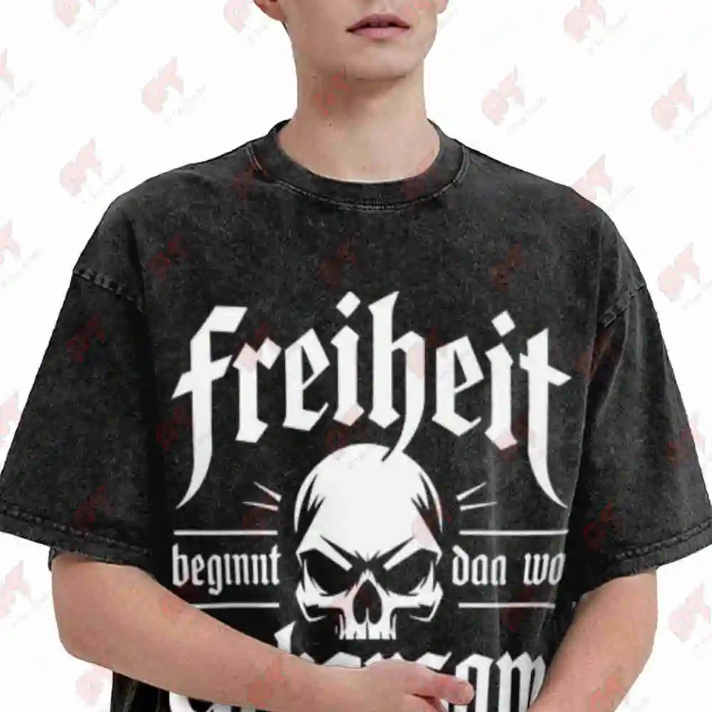 German Gothic Freedom Begins Obedience Ends Vintage Washed Tee Pure Cotton T-Shirt