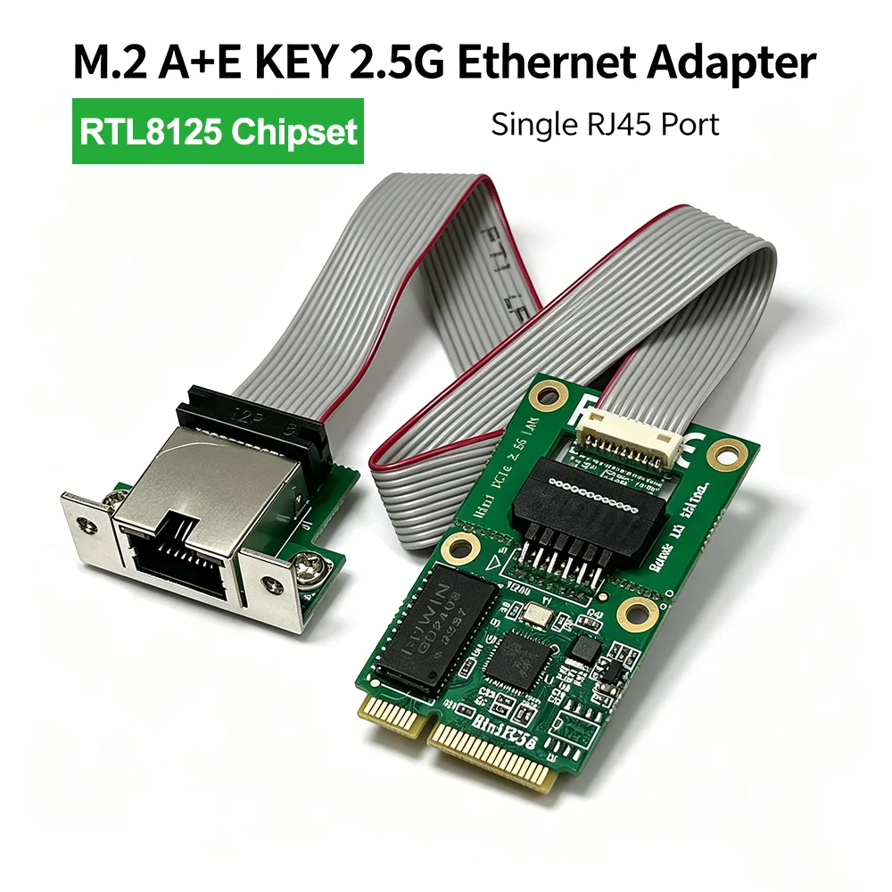 M2 RJ45 Network Adapter 2.5G RTL8125B Chip M.2 A+E  Key Gigabit Ethernet Network Card 2.5G/1000/100Mbps PCIE Bus Network Card