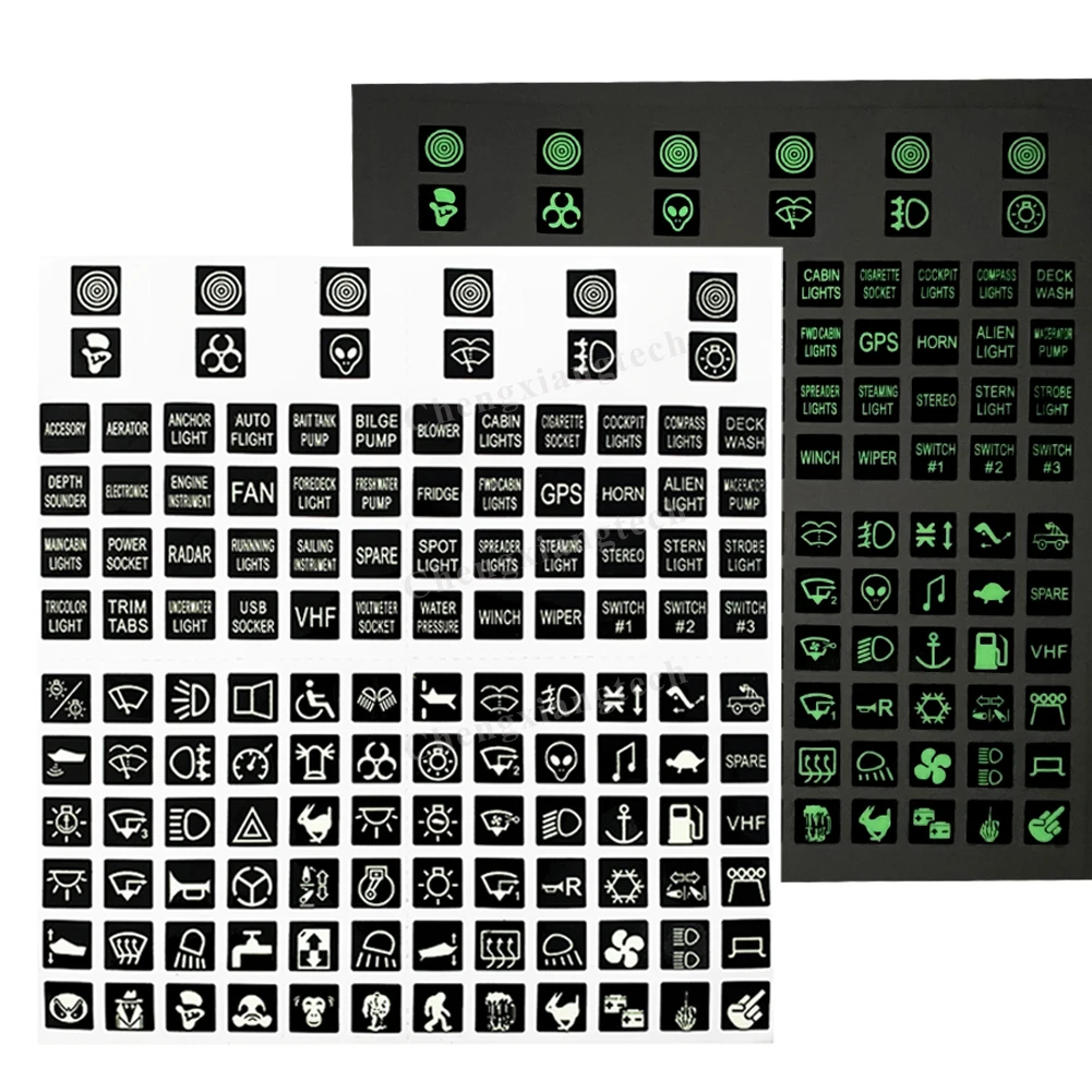 Car Boat Rocker Switch Control Stickers Nightglow Instrument Button Switch Clear Decals Marine Auto Dashboard Switch Panel Label
