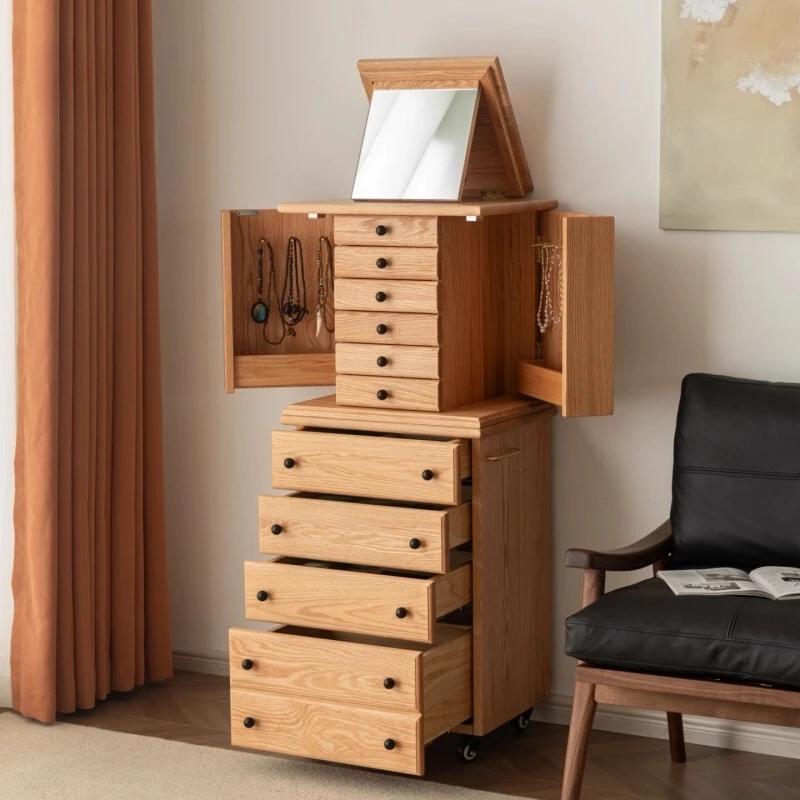 French medieval solid wood jewelry cabinet retro vertical removable multi-functional dresser storage multi-drawer locker