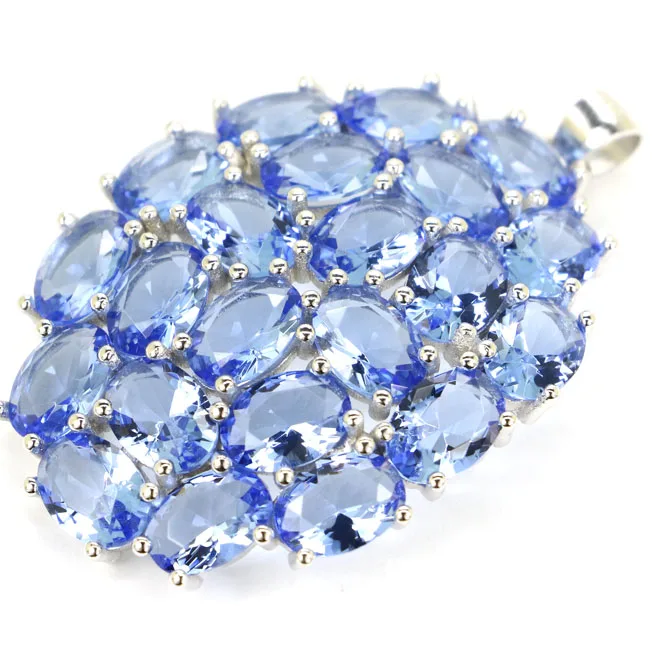 41x26mm Charming 6.7g Flowers Shape Rich Blue Violet Tanzanite Woman's Gift Real 925 Solid Sterling Silver Pendant