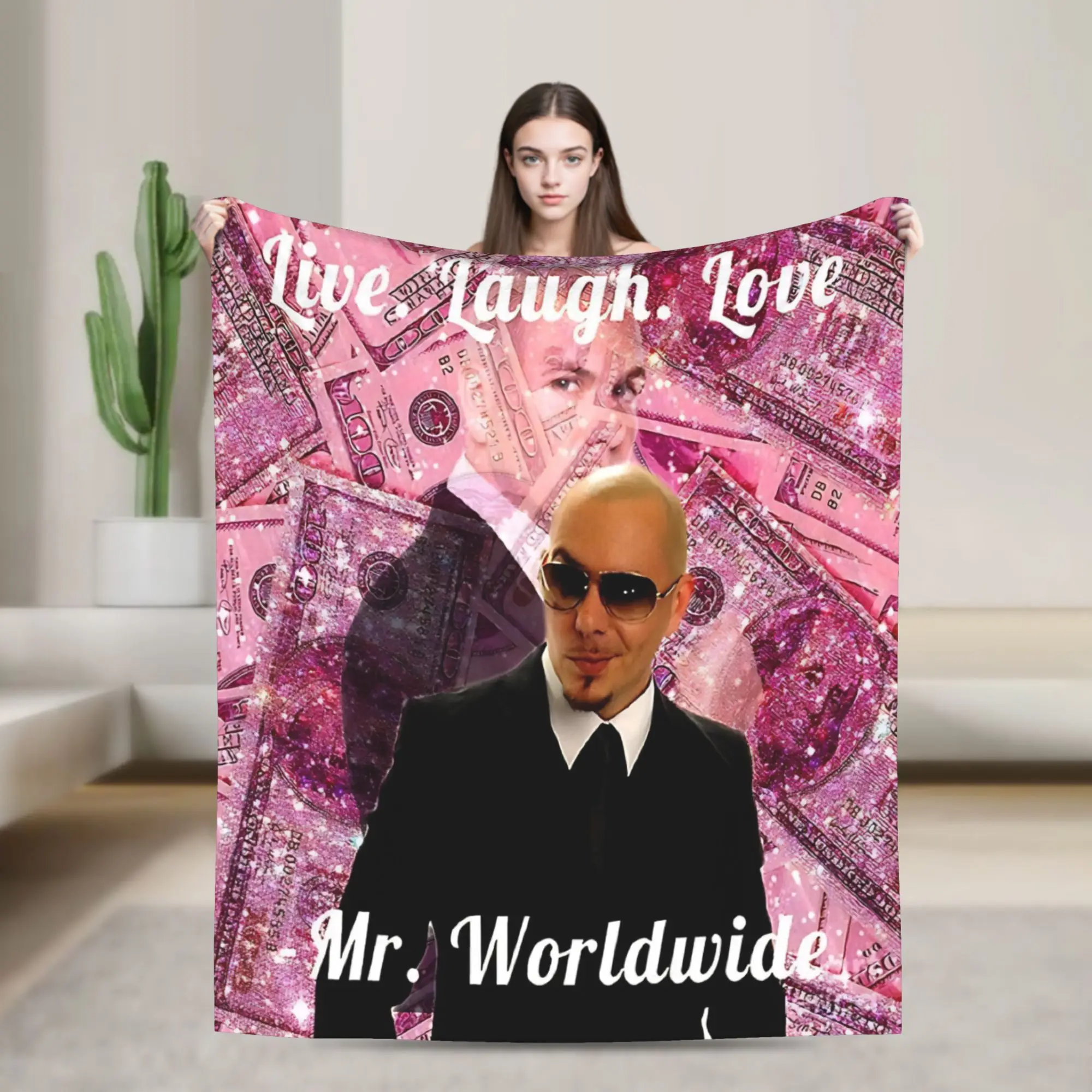 Mr Worldwide Pitbull Singer Blanket Velvet Decoration Dollar Live Laugh Love Thin Throw Blanket for Bedding Bedroom Bedspread