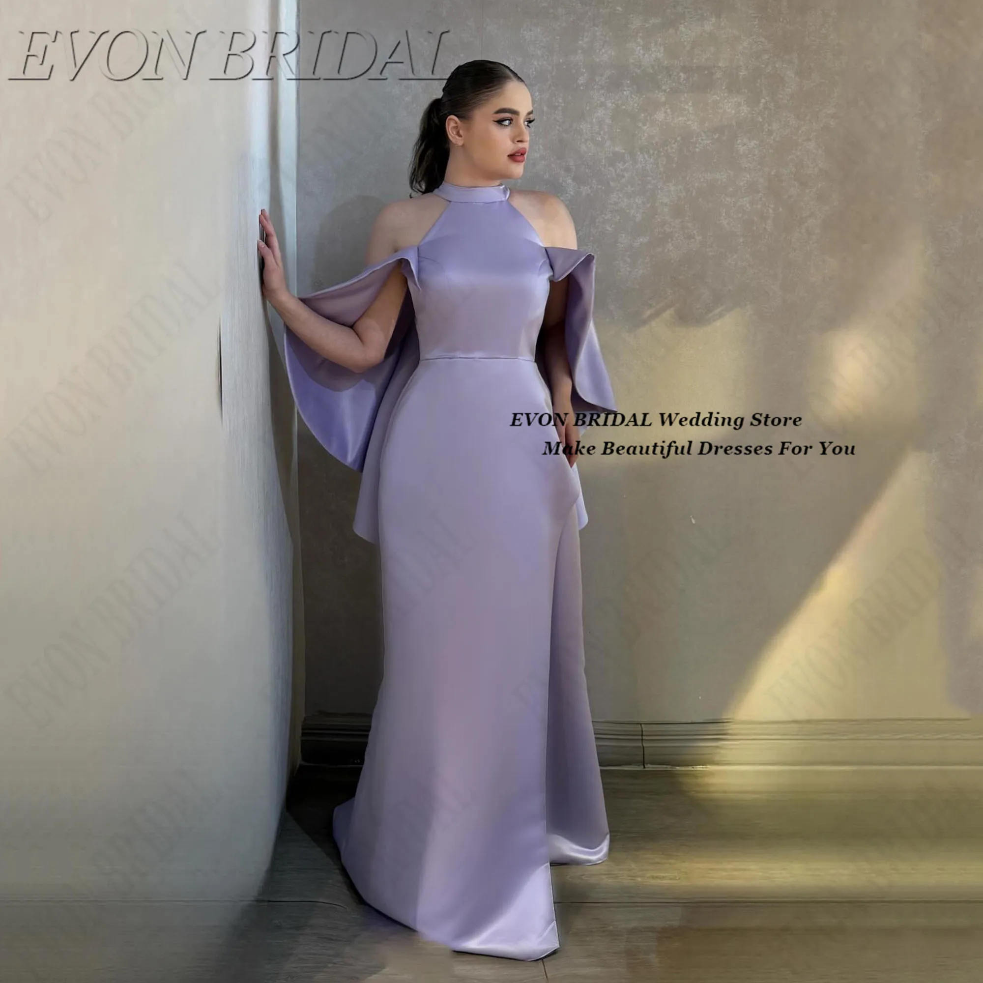 

Purple Off The Shoudle Evening Gown With Shawl Customized Halter Formal Occasion Party Gowns EVON BRIDAL فستان سهرة ن