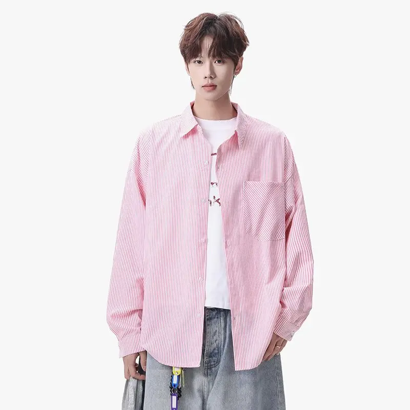 

Loose Long Sve Blue Striped irt ex Spring Summer Casual Sle Synthetic Cotton Collar T-irt for Men And Women