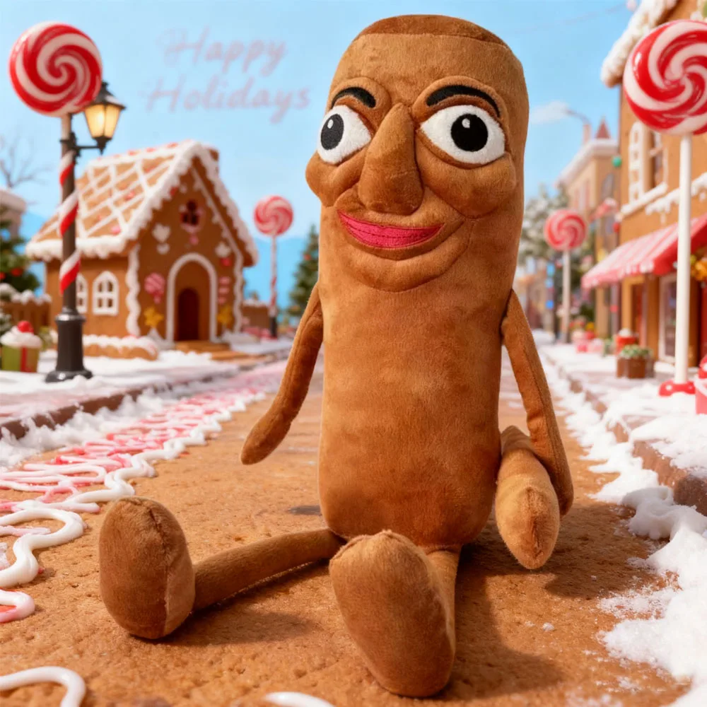 

Goofy Plush Buddy with Wiggle Eyes - Quirky Brown Sausage Doll with Amusing Facial Expression, Perfect Desk Companion for Office